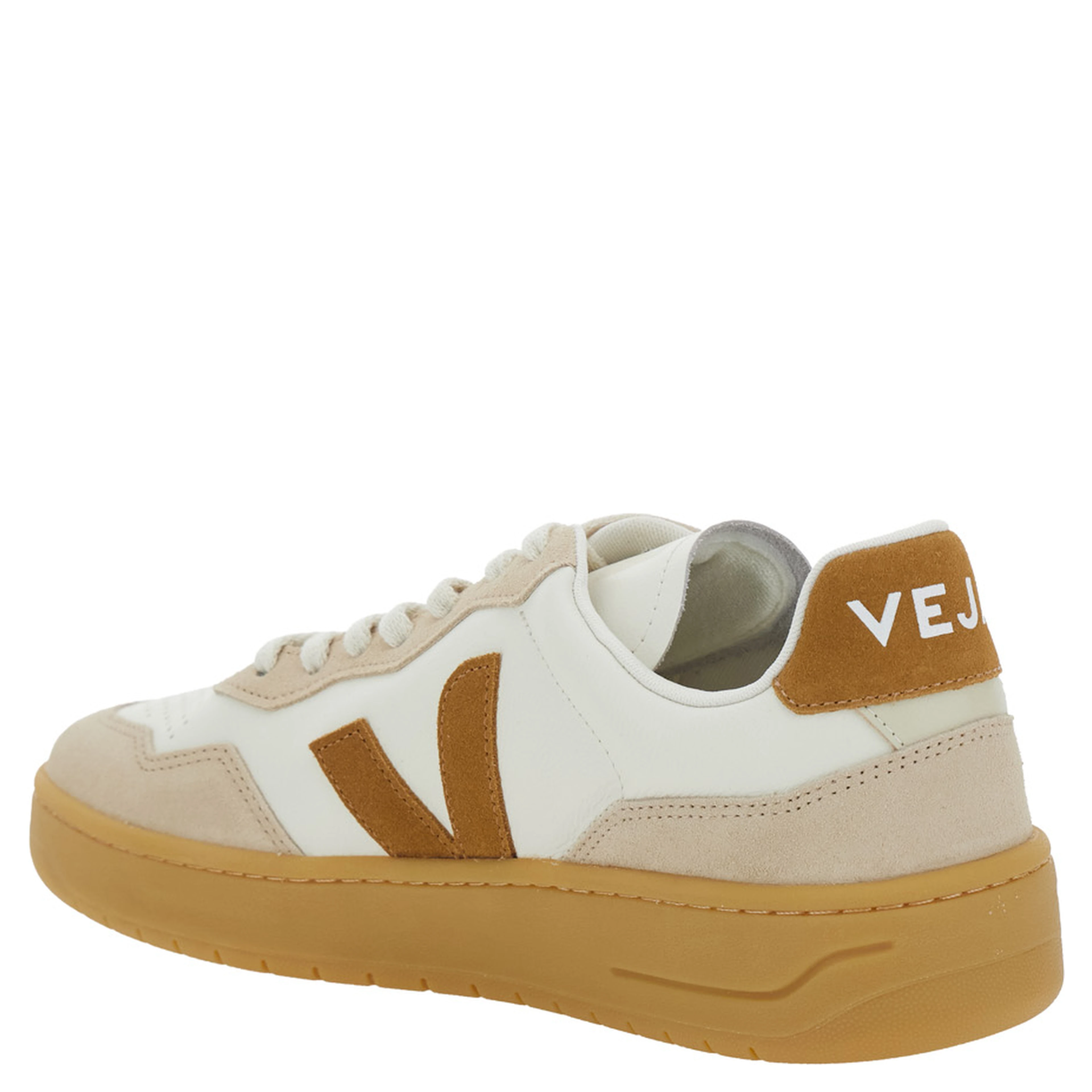 V90 Beige Sneaker with Side Logo and Perforated Toe in Leather Unisex