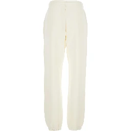 White Pants with Elastic Drawstring Waist and Logo Patch on the Side in Cotton Blend Woman