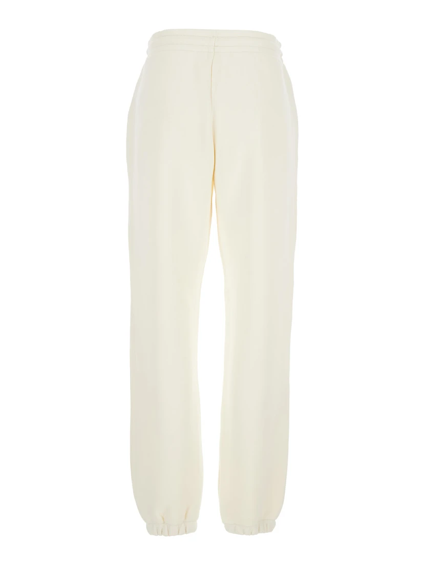 White Pants with Elastic Drawstring Waist and Logo Patch on the Side in Cotton Blend Woman