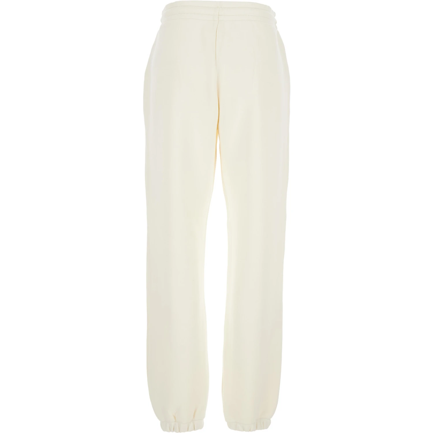White Pants with Elastic Drawstring Waist and Logo Patch on the Side in Cotton Blend Woman