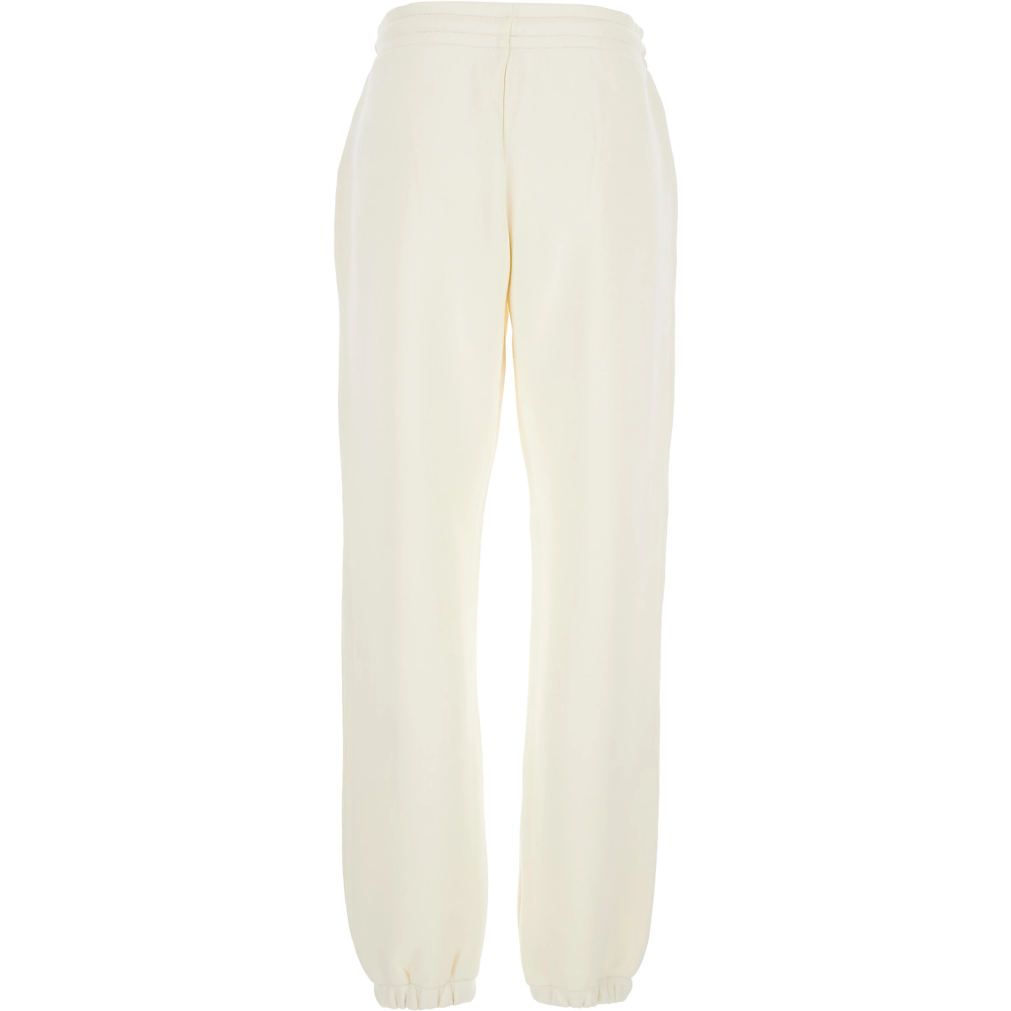 White Pants with Elastic Drawstring Waist and Logo Patch on the Side in Cotton Blend Woman
