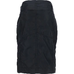 Black Pencil Skirt with Adjustable Belt with Buckle and Geometric Stitching in Tech Fabric Woman