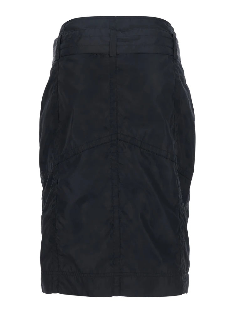 Black Pencil Skirt with Adjustable Belt with Buckle and Geometric Stitching in Tech Fabric Woman alternative