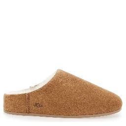 Elea Beige Mules with Logo Lettering on the Side and Shearling Lining in Suede Woman