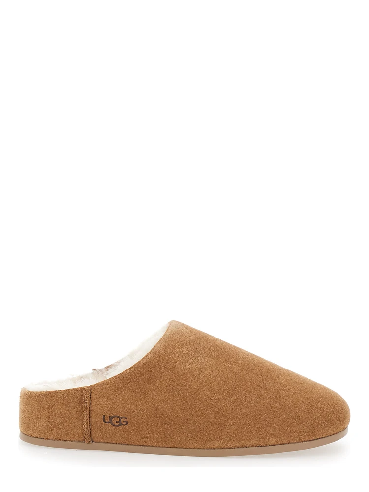 Elea Beige Mules with Logo Lettering on the Side and Shearling Lining in Suede Woman