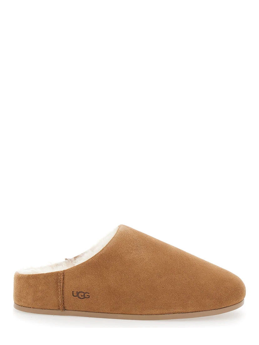 Elea Beige Mules with Logo Lettering on the Side and Shearling Lining in Suede Woman