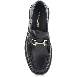 Duglas Black Loafers with Gancini Plaque on the Front and Embossed Logo on the Rear in Leather Man