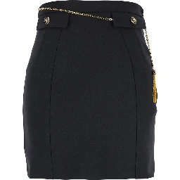 Black Skirt with Metallic Pendant and Patch Pockets in Fabric Woman