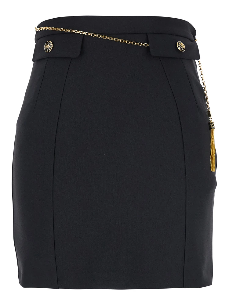 Black Skirt with Metallic Pendant and Patch Pockets in Fabric Woman