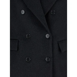 Black Double-Breasted Jacket with Peak Revers in Wool Woman