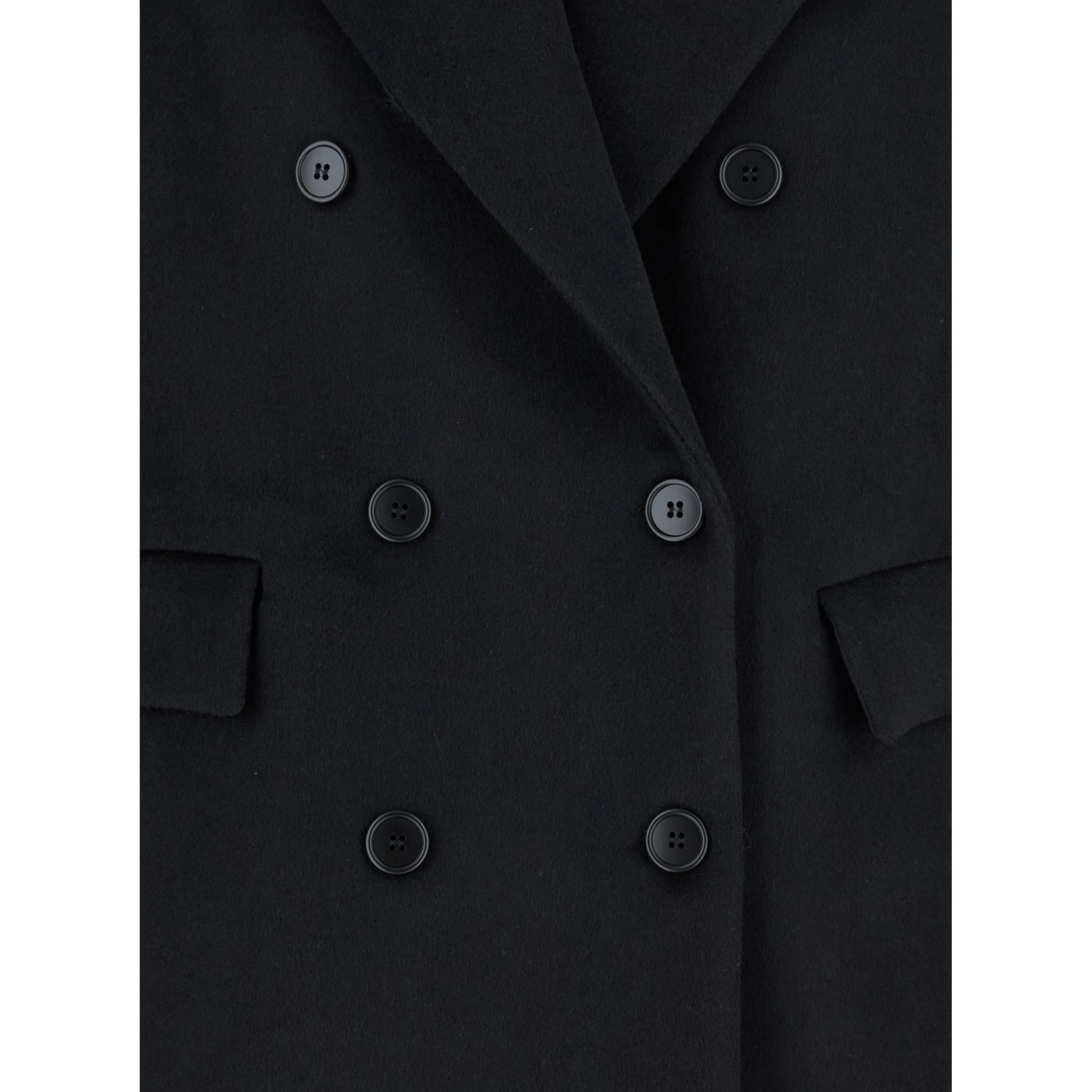 Black Double-Breasted Jacket with Peak Revers in Wool Woman