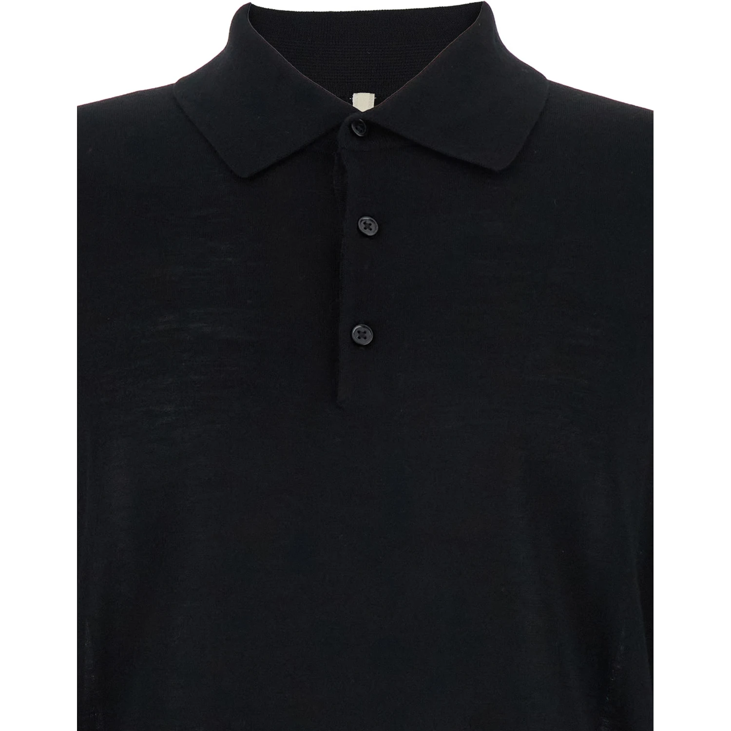 Black Polo Shirt with Classic Collar and Ribbed Trims in Wool Man