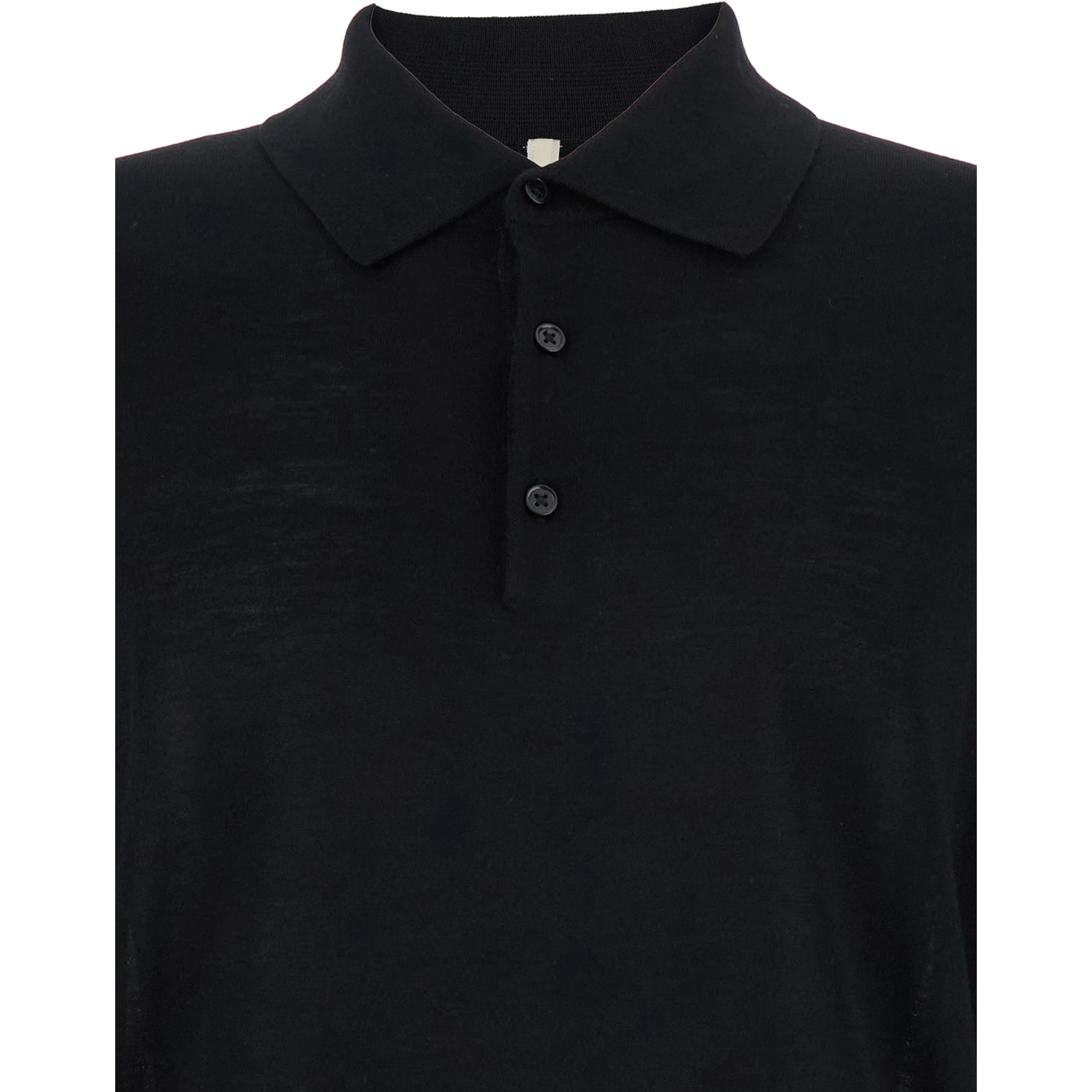 Black Polo Shirt with Classic Collar and Ribbed Trims in Wool Man
