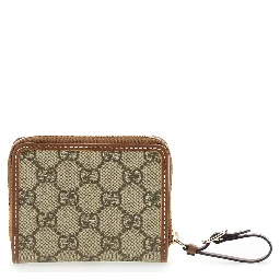 Beige Wallet with Snap Button and Zip Closure in GG Canvas Woman