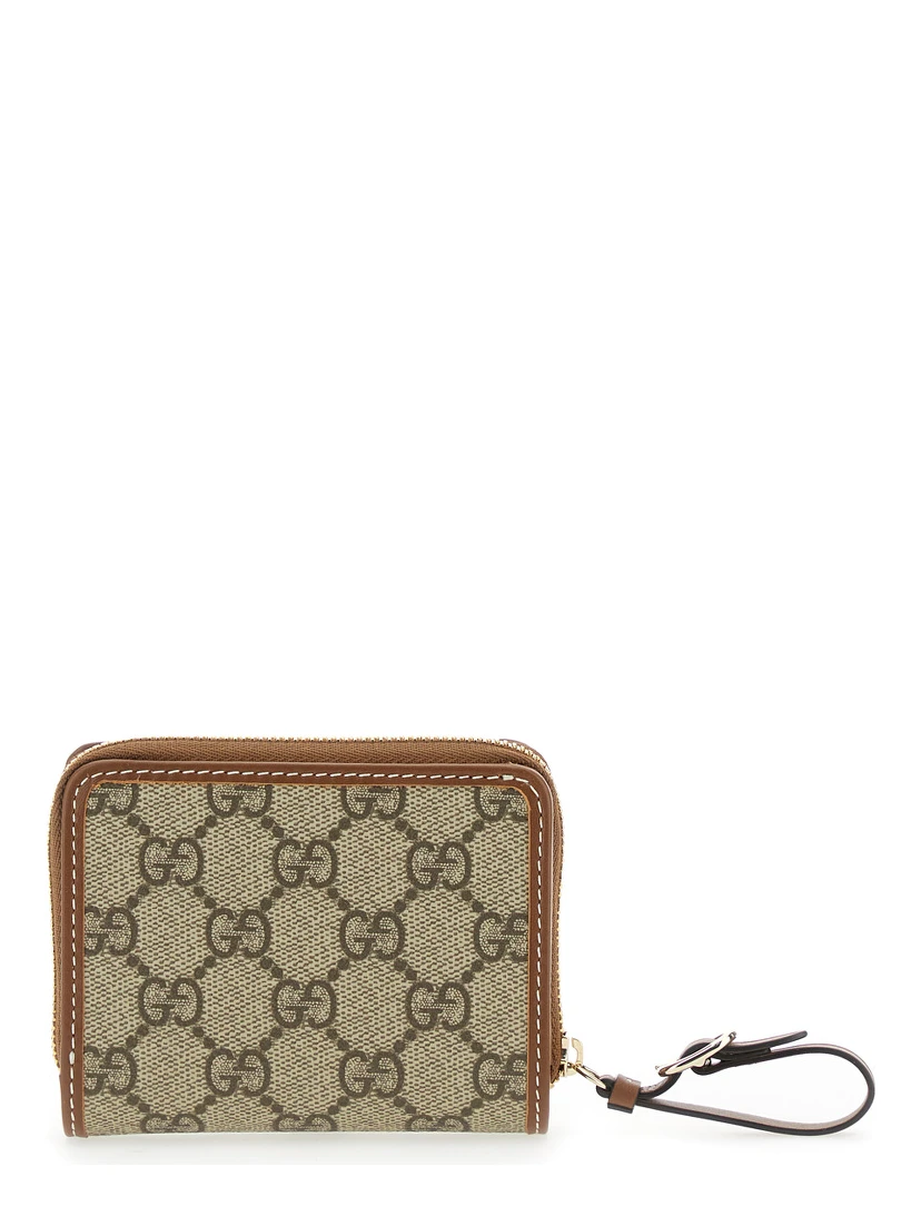 Beige Wallet with Snap Button and Zip Closure in GG Canvas Woman