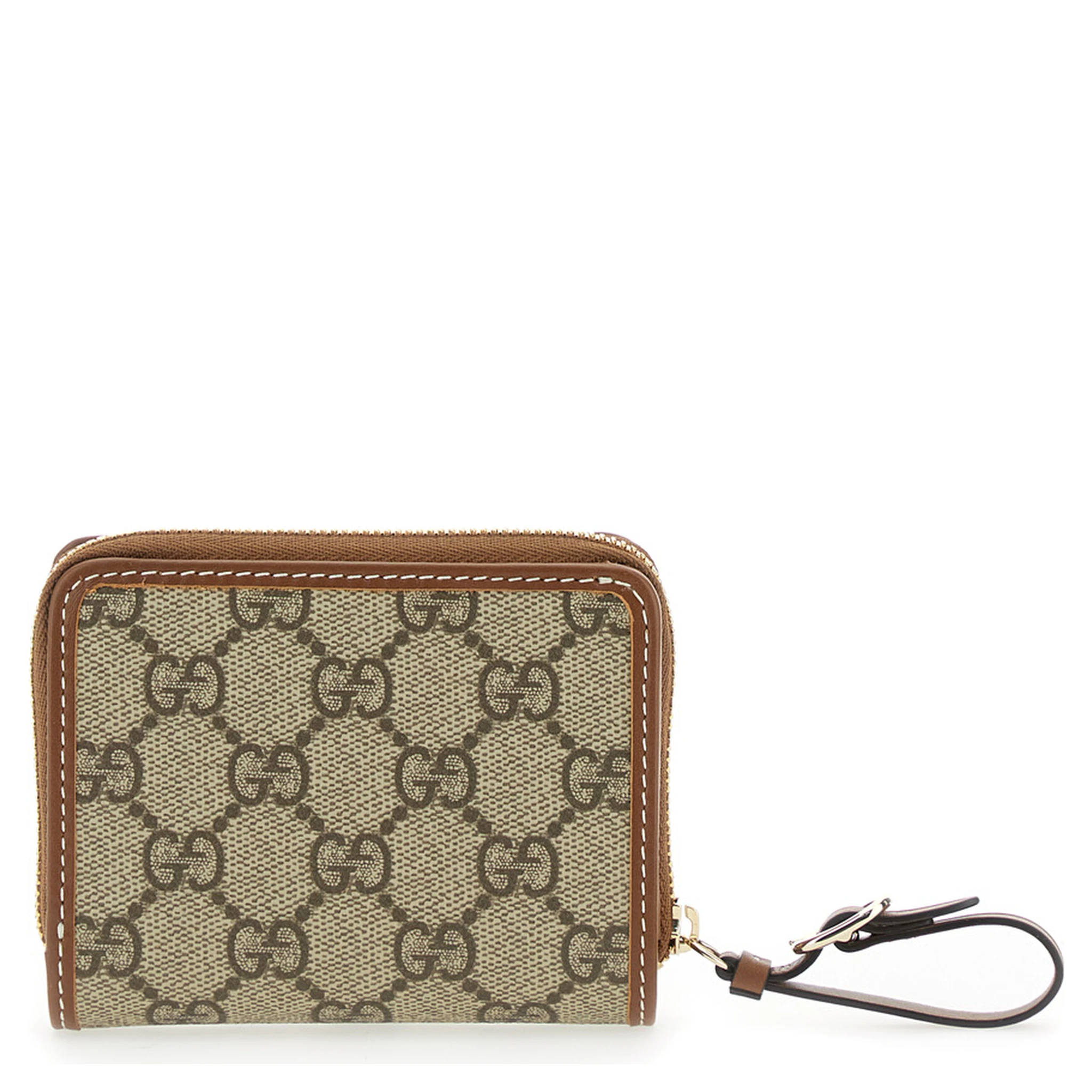 Beige Wallet with Snap Button and Zip Closure in GG Canvas Woman