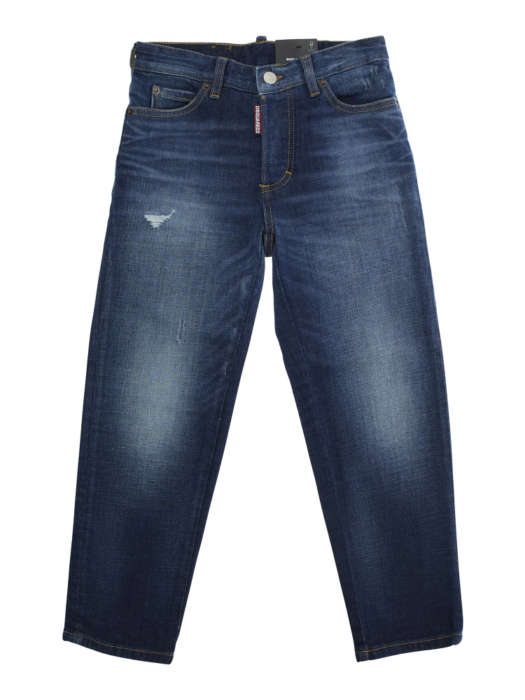 Boss 10 Blue Jeans with Logo Patch on the Rear and Ripped Details in Denim Boy
