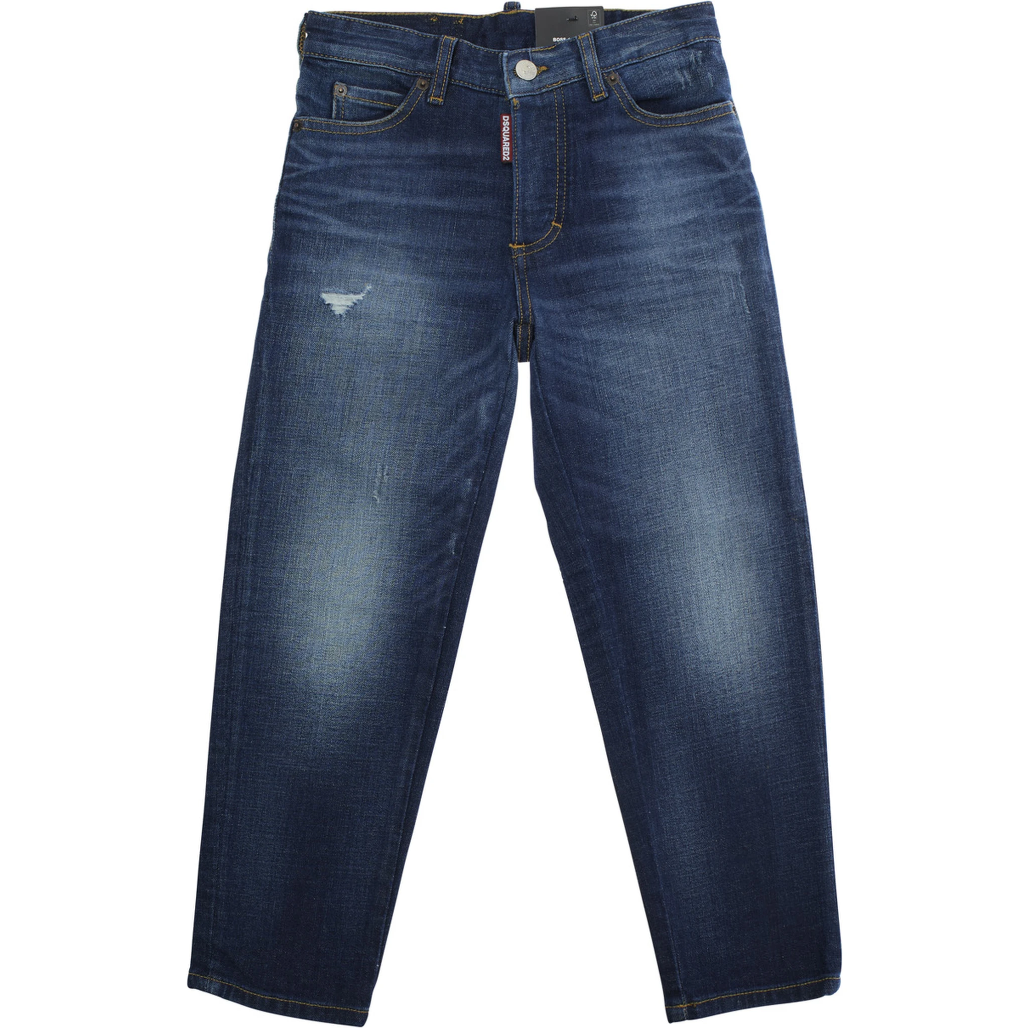 Boss 10 Blue Jeans with Logo Patch on the Rear and Ripped Details in Denim Boy