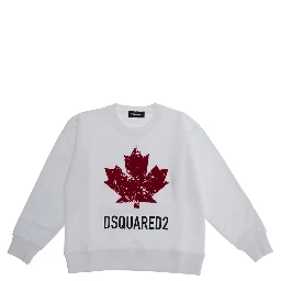 White Crewneck T-Shirt with Maxi Logo Print on the Front in Cotton Boy