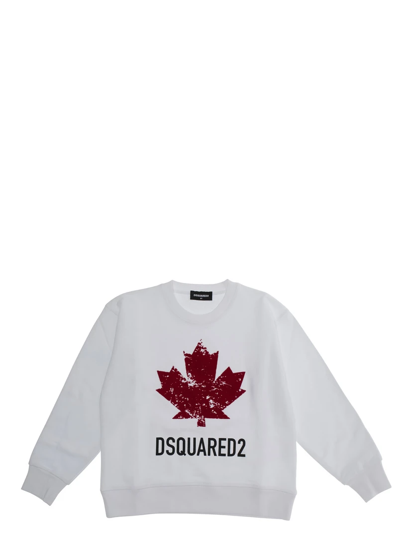 White Crewneck T-Shirt with Maxi Logo Print on the Front in Cotton Boy