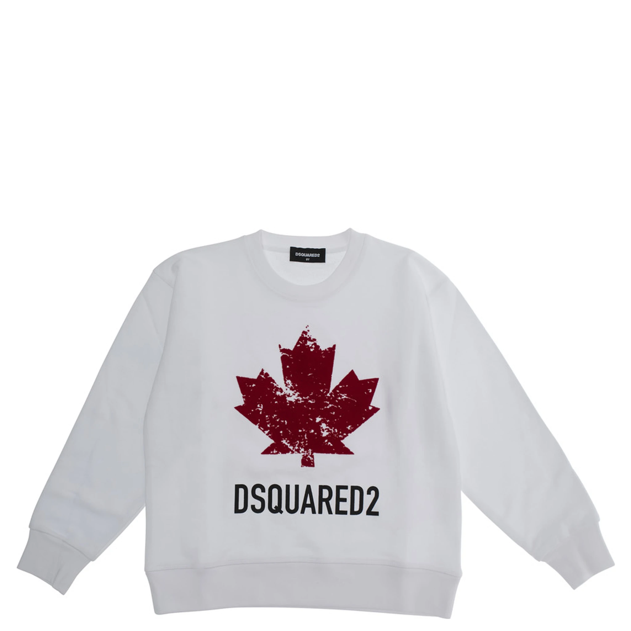 White Crewneck T-Shirt with Maxi Logo Print on the Front in Cotton Boy