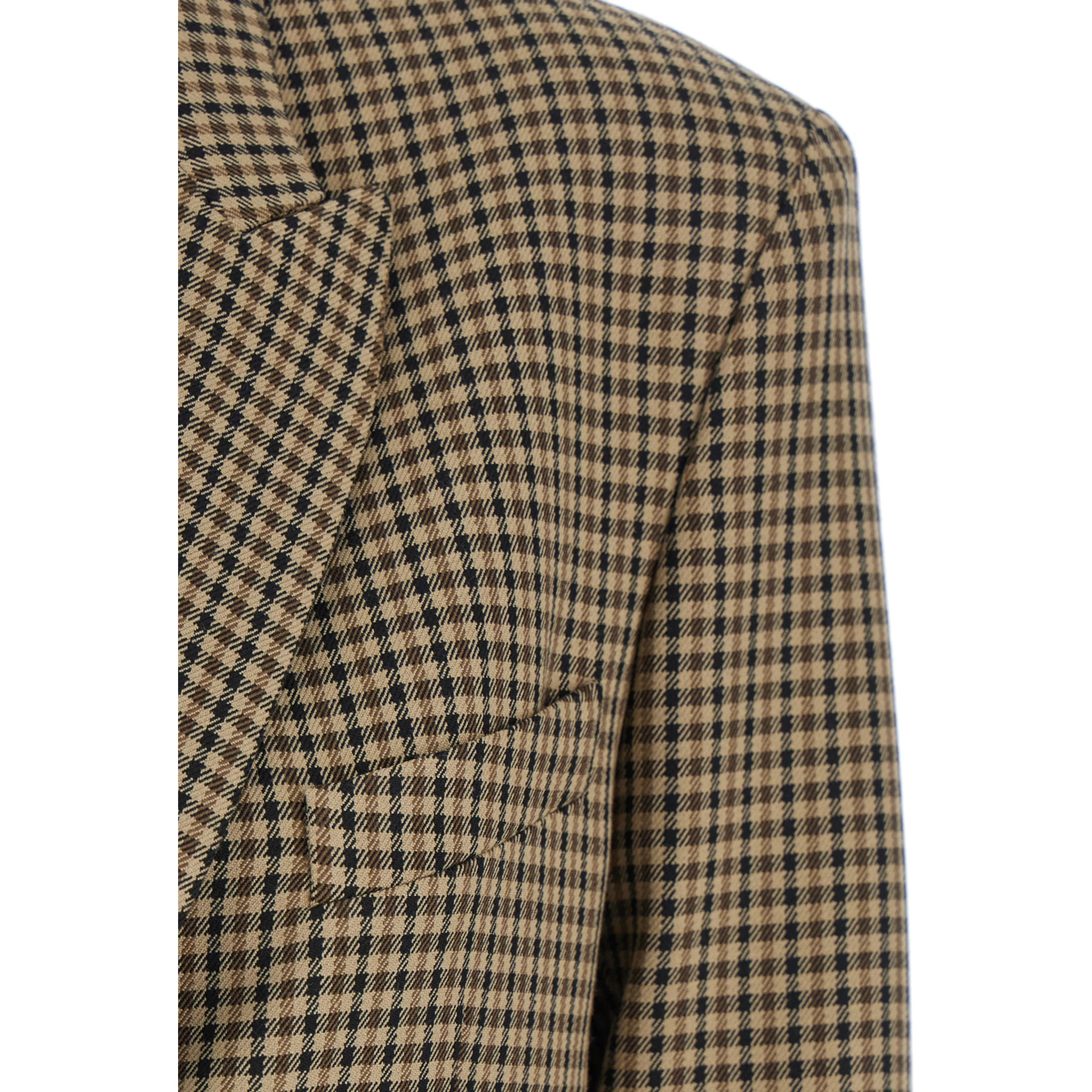 Brown Single-Breasted Jacket with All-Over Check Motif in Wool Woman