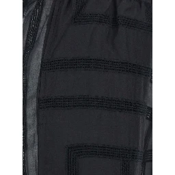 Black Elastic Waist and All-Over Logo Lettering Embroidery in Cotton and SIlk Woman