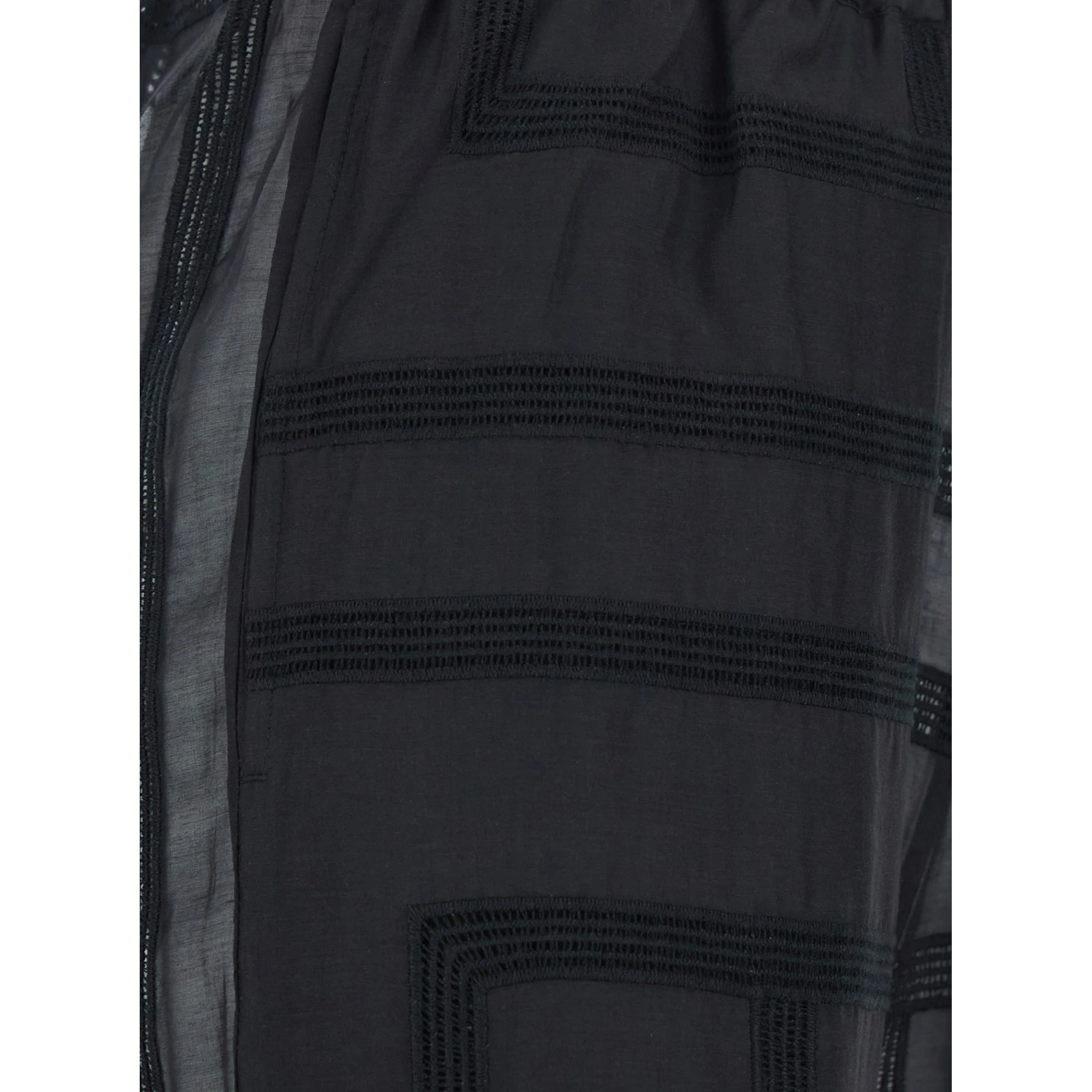 Black Elastic Waist and All-Over Logo Lettering Embroidery in Cotton and SIlk Woman