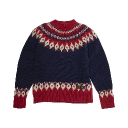 Multicolor Crew Neck Sweater with Geometric Motif in Wool Blend Boy