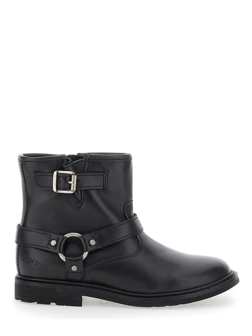Black Ankle Boots with Harness Detail in Rubber Girl