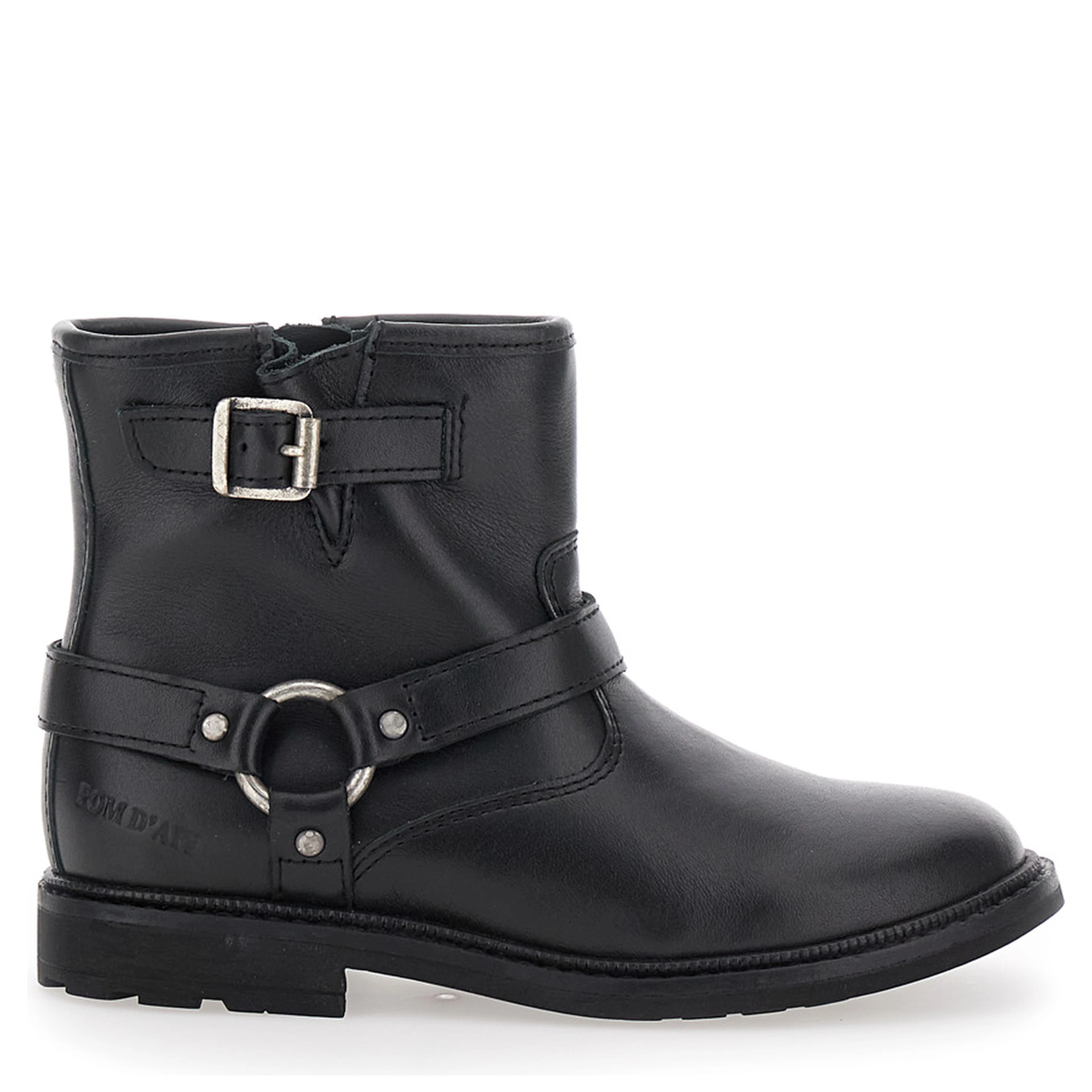 Black Ankle Boots with Harness Detail in Rubber Girl