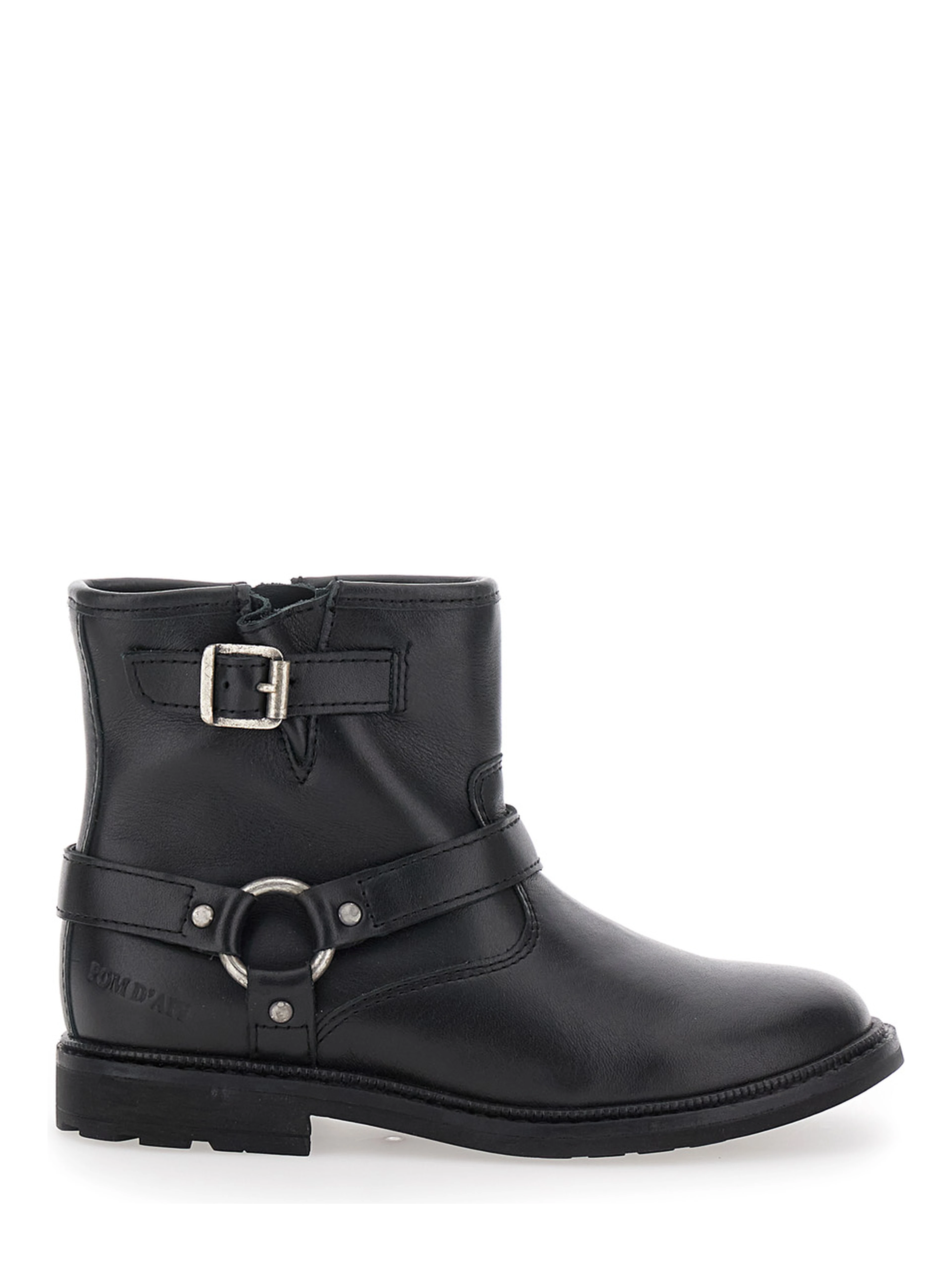 Black Ankle Boots with Harness Detail in Rubber Girl