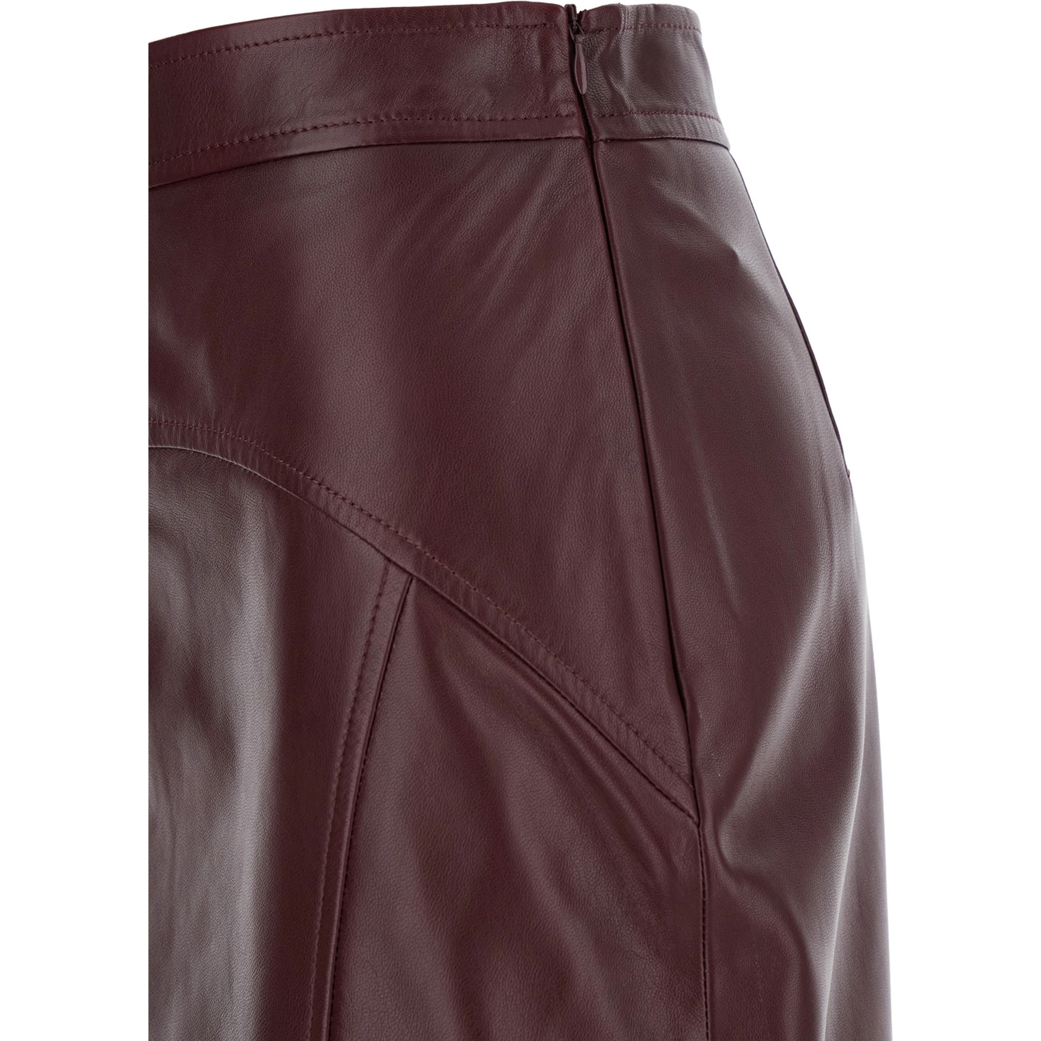 Taiga Bordeaux Skirt with Concealed Side Zip Closure and Rear Single Slit in Leather Woman