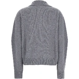 Grey Polo Shirt with Wide Collar and Dropped Shoulders in Wool and Cashmere Blend Woman