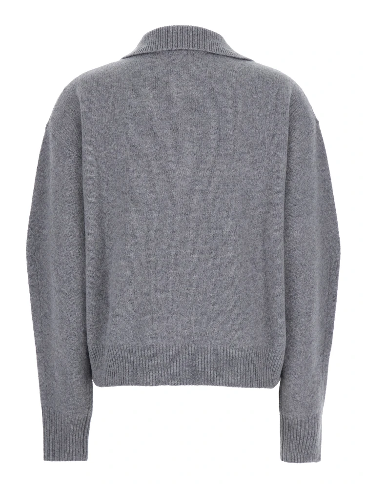 Grey Polo Shirt with Wide Collar and Dropped Shoulders in Wool and Cashmere Blend Woman alternative