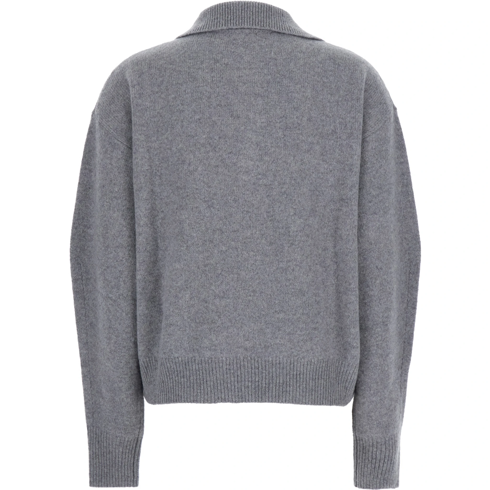 Grey Polo Shirt with Wide Collar and Dropped Shoulders in Wool and Cashmere Blend Woman