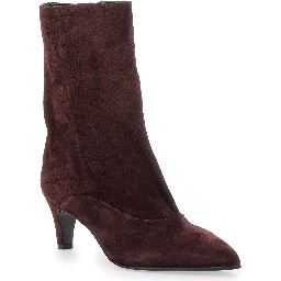 Joelle Bordeaux Ankle Boots with Pointed Design and Low Heel in Suede Woman