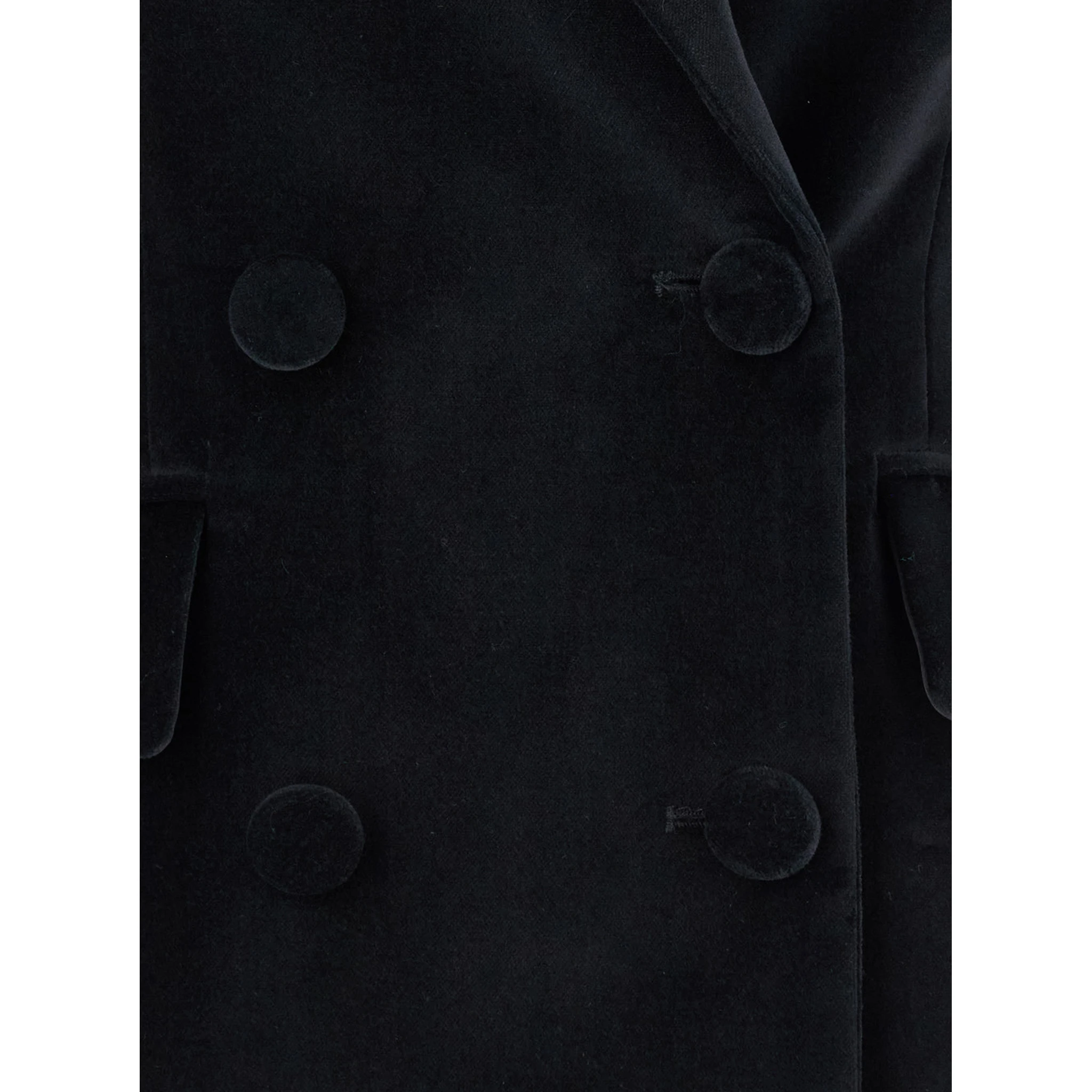 Black Double-Breasted Jacket with Peak Revers in Velvet Woman