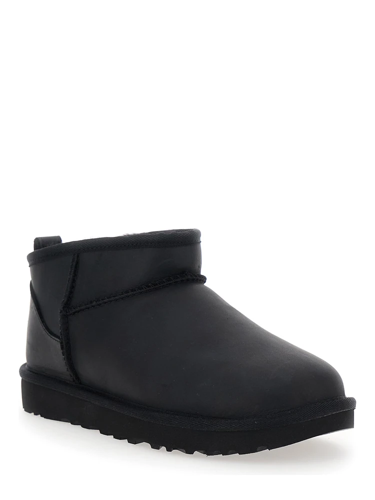 Classic Ultra Mini Black Ankle Boots with Shearling Lining in Leather Woman alternative