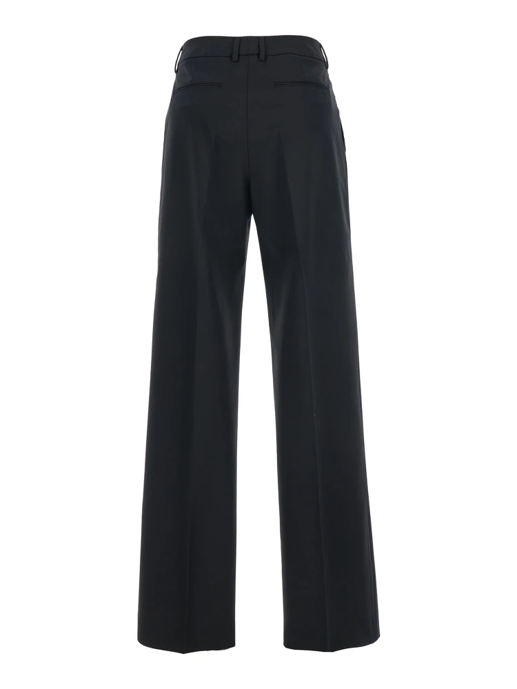Lola Black Pants with High Waist and Pleated Details in Wool Stretch Woman alternative