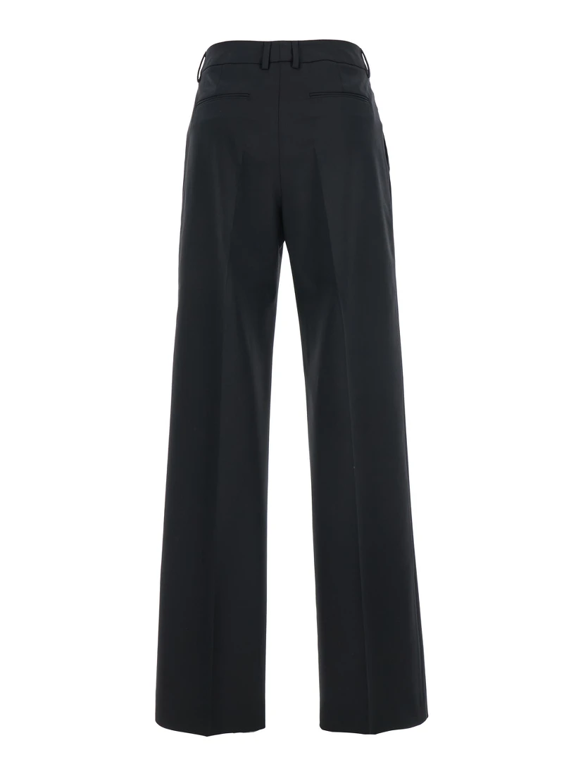 Lola Black Pants with High Waist and Pleated Details in Wool Stretch Woman