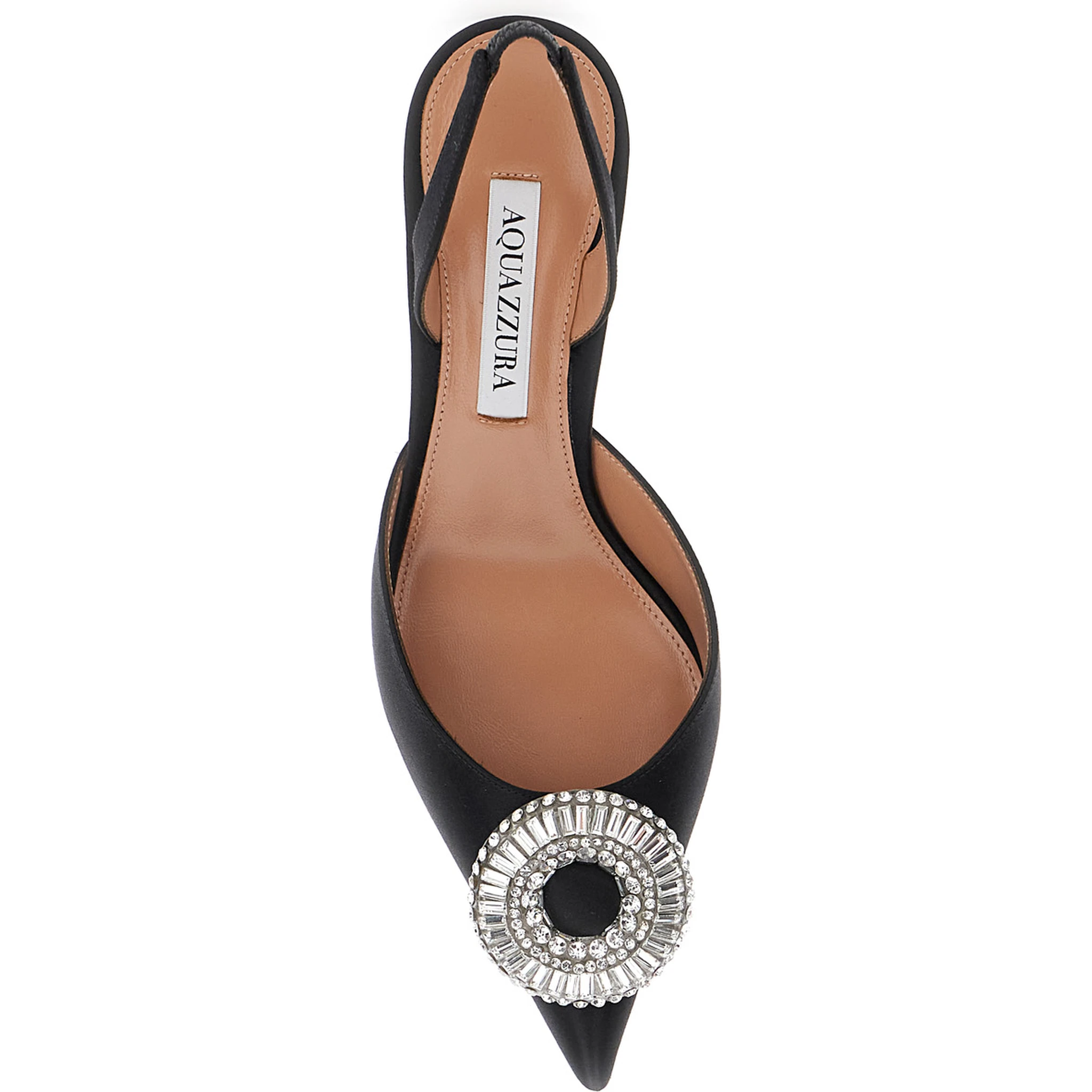 Crystal Hoop Black Slingback Pumps with Rhinestoned Embellishment and Kitten Heel in Tech Fabric Woman