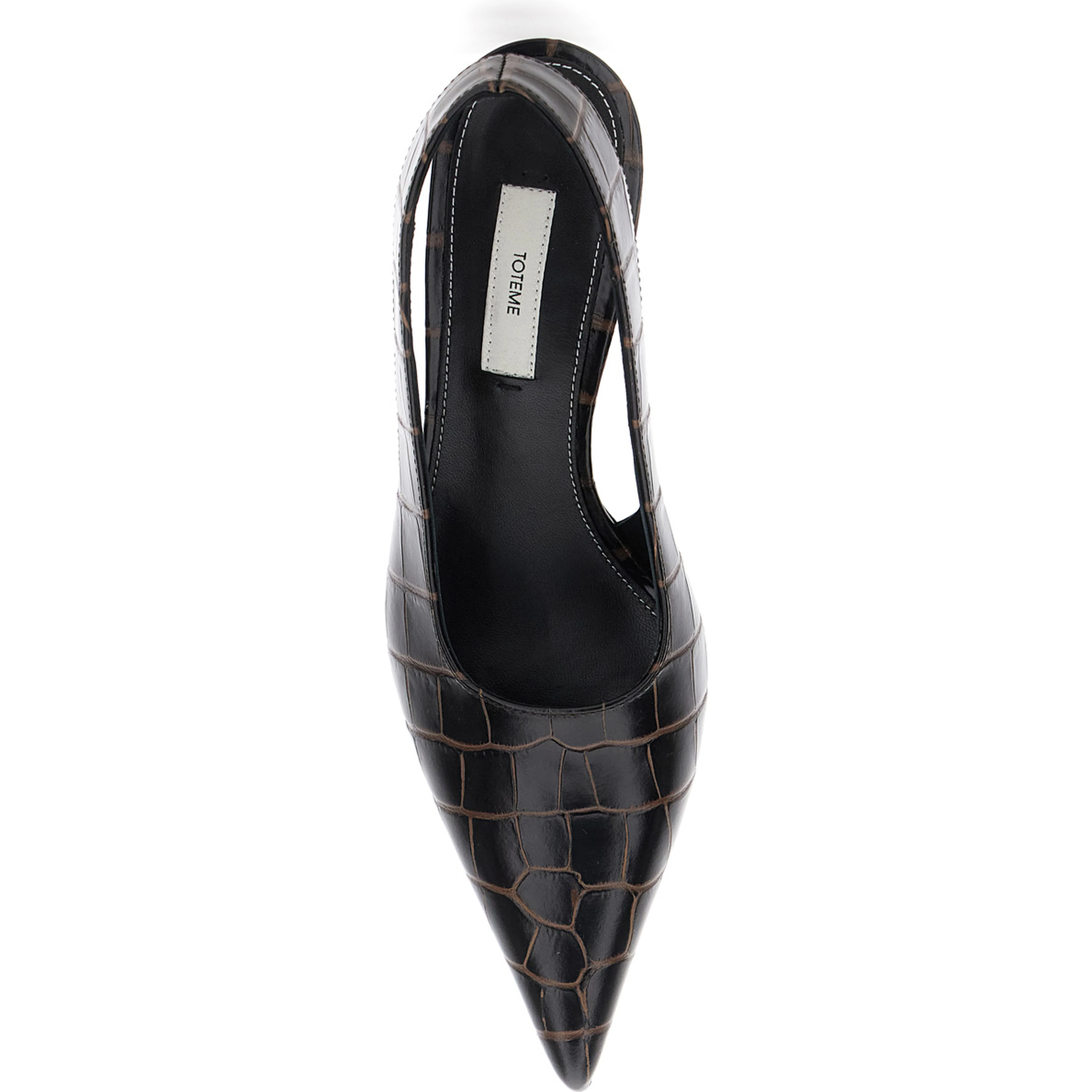 Brown Slingback Pumps with Kitten Heel and Crocodile Effect Print in Leather Woman