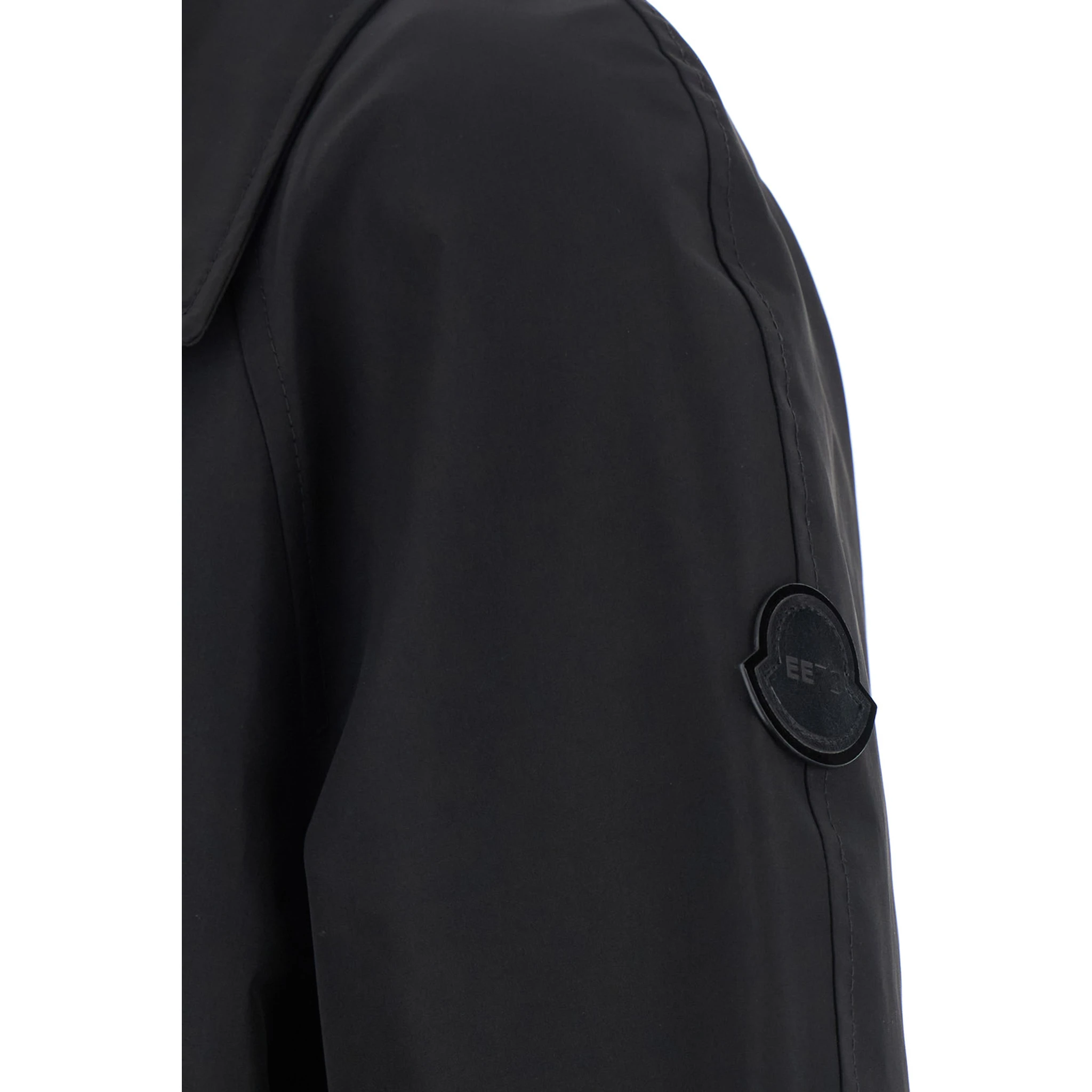 Zake Black Coat with Wide Classic Lapels and Removable Belt in Tech Fabric Woman
