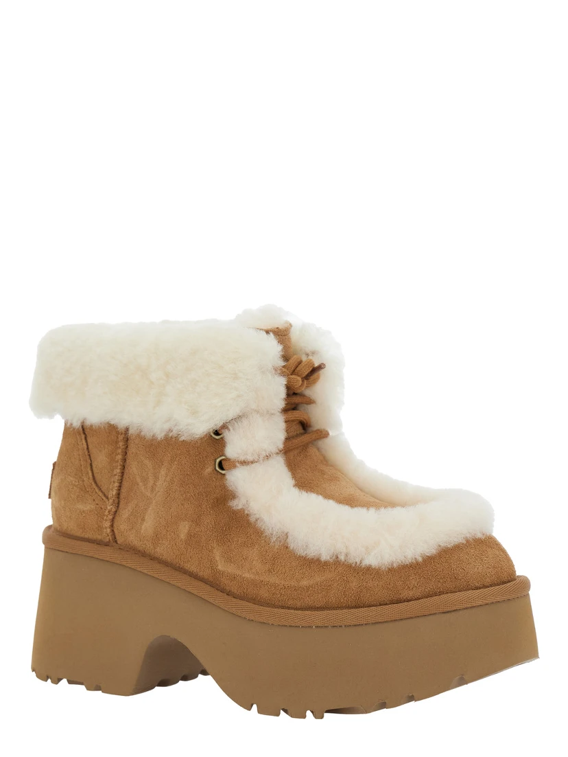 Esmee Beige Ankle Boots with Fur Detailing and Platform in Suede Woman