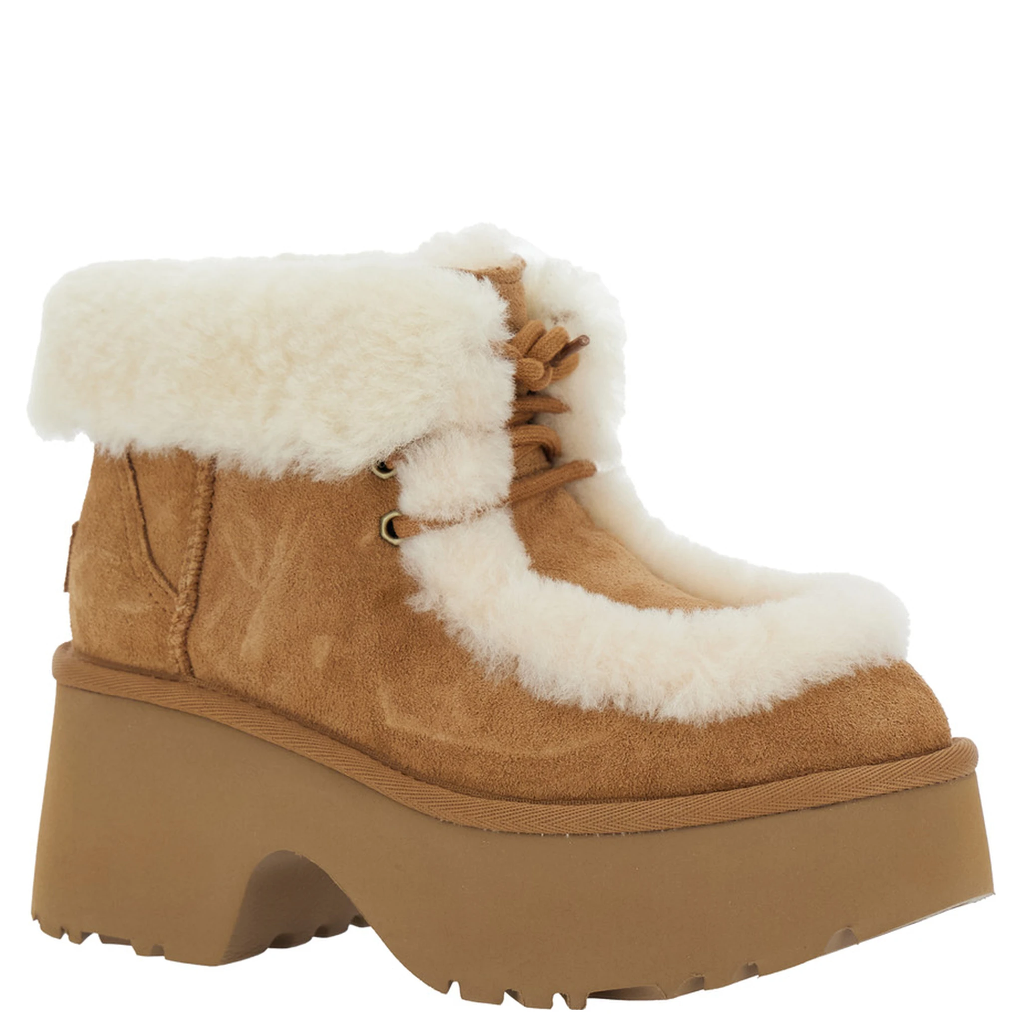 Esmee Beige Ankle Boots with Fur Detailing and Platform in Suede Woman