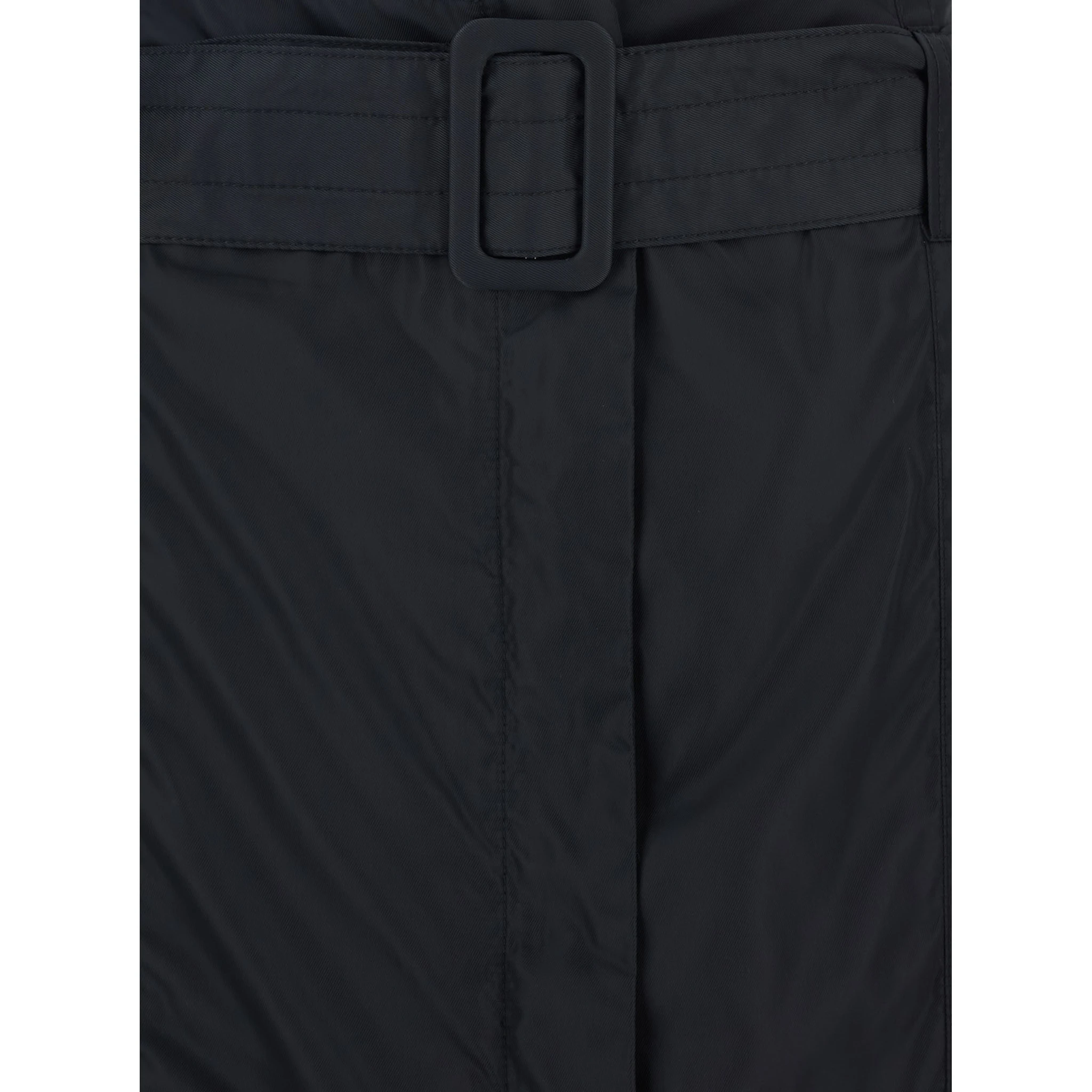 Black Pencil Skirt with Adjustable Belt with Buckle and Geometric Stitching in Tech Fabric Woman