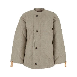 Beige Crewneck Jacket with Quilted Design on the Front and Logo Embroidery on the Rear in Fabric Man