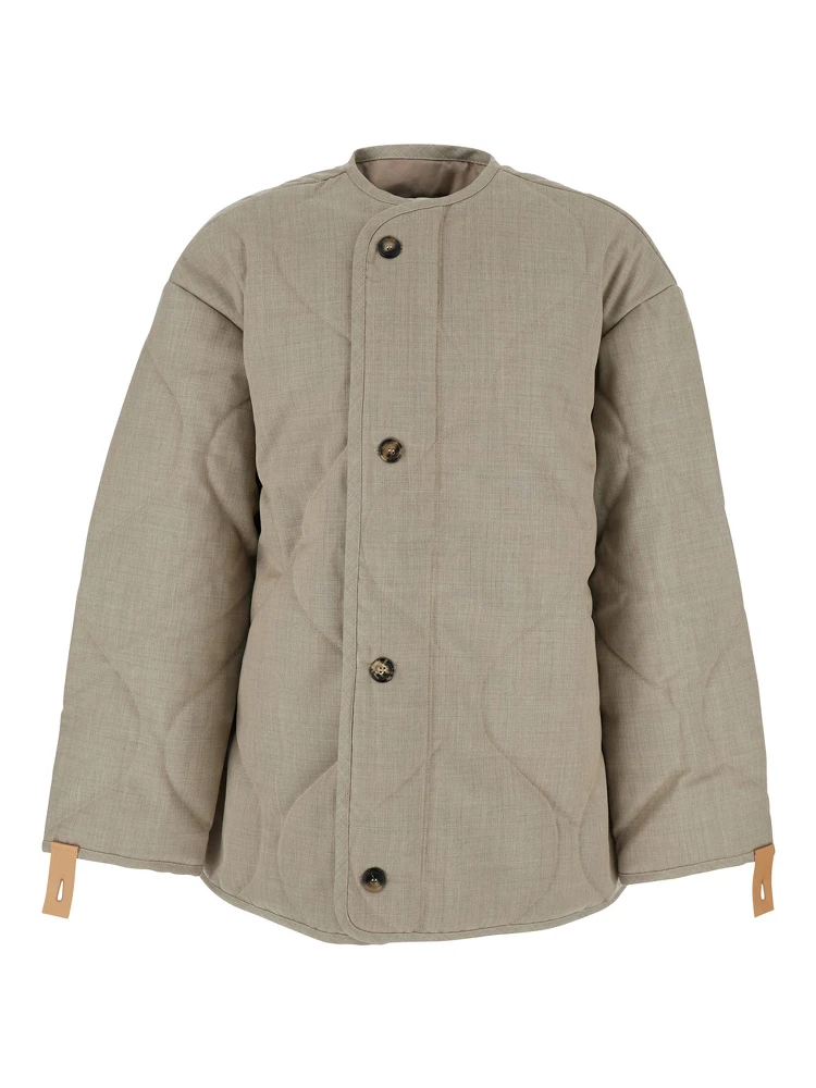 Beige Crewneck Jacket with Quilted Design on the Front and Logo Embroidery on the Rear in Fabric Man