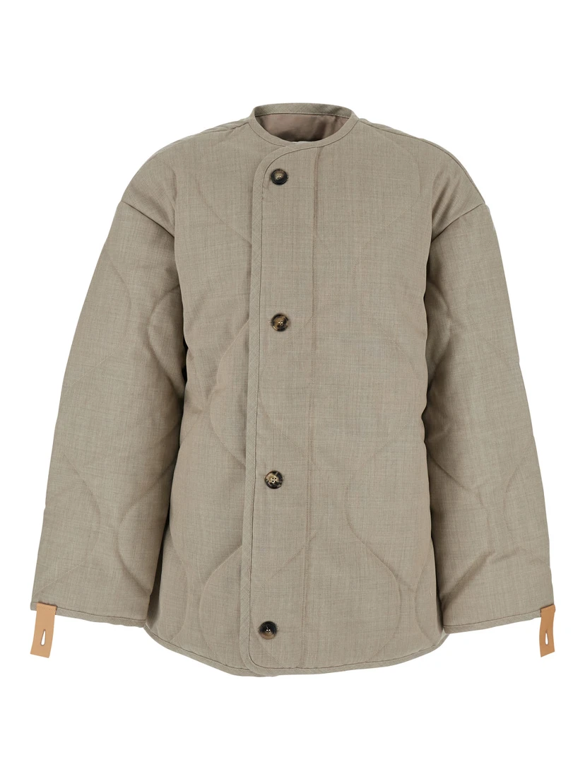 Beige Crewneck Jacket with Quilted Design on the Front and Logo Embroidery on the Rear in Fabric Man